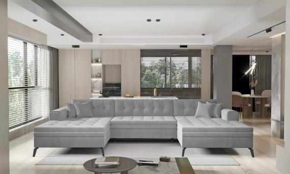 Foto SOFÁ CAMA GRANDE CON PATAS ALTAS 350 CM X 170 CM VERTIZO GRIS