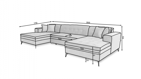 Foto SOFÁ CAMA GRANDE CON PATAS ALTAS 350 CM X 170 CM VERTIZO GRIS