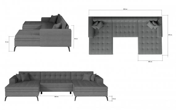 Foto SOFÁ CAMA GRANDE CON PATAS ALTAS 350 CM X 170 CM VERTIZO GRIS