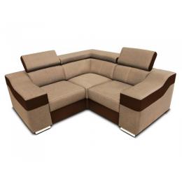 Sofá rinconera mini, reposacabezas reclinables y brazos anchos – Eva Mini, Beige / marrón, tela / polipiel