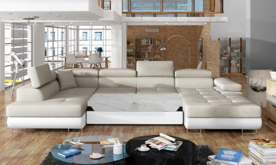 Photo Sofa beds with storage - beige/fabric - white/faux leather - 345x205 - RODRIGO