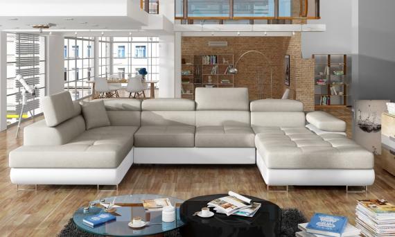 Photo Sofa beds with storage - beige/fabric - white/faux leather - 345x205 - RODRIGO