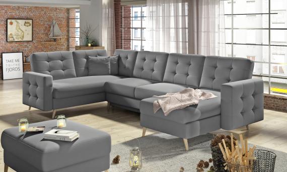 Foto SOFÁ CAMA CON ARCÓN REVERSIBLE FORMA DE U 320 CM X 202 CM ASGARD U GRIS POLIPIEL