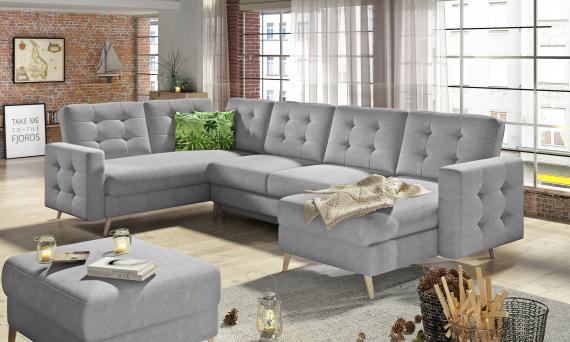 Foto SOFÁ CAMA CON ARCÓN REVERSIBLE FORMA DE U 320 CM X 202 CM ASGARD U GRIS CLARO