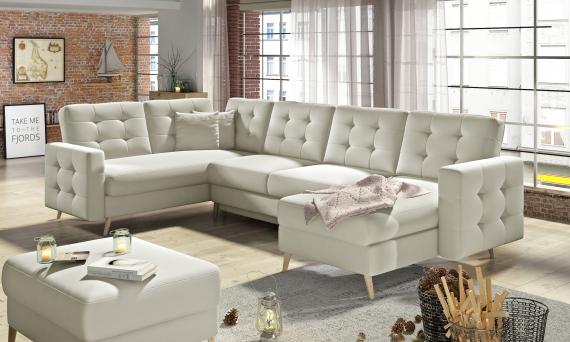 Foto SOFÁ CAMA CON ARCÓN REVERSIBLE FORMA DE U 320 CM X 202 CM ASGARD U CREMA POLIPIEL
