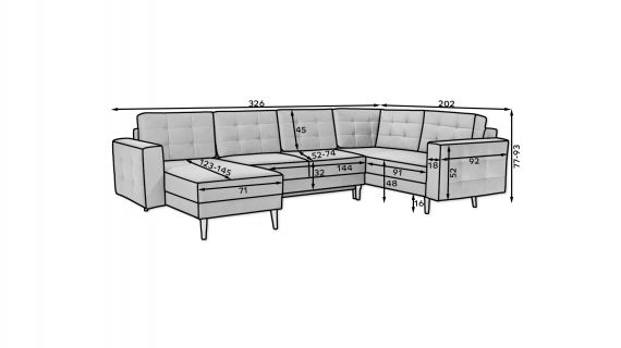 Foto SOFÁ CAMA CON ARCÓN REVERSIBLE FORMA DE U 320 CM X 202 CM ASGARD U MARRÓN