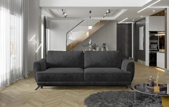 Photo 3-seater extendable sofa with armchair and pouf - Megis, Dark Gray, 242 cm