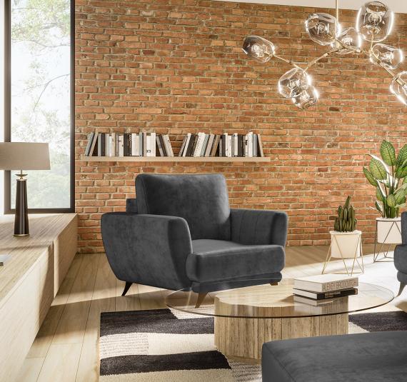 Photo 3-seater extendable sofa with armchair and pouf - Megis, Dark Gray, 242 cm