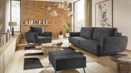 CONJUNTO 3+1+PUFF: SOFÁ CAMA TRES PLAZAS I SILLON PUFF MEGIS GRIS OSCURO