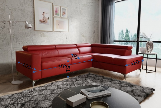 Photo Sofa bed with storage, genuine leather - MONDO, Red
