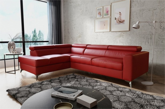 Photo Sofa bed with storage, genuine leather - MONDO, Red