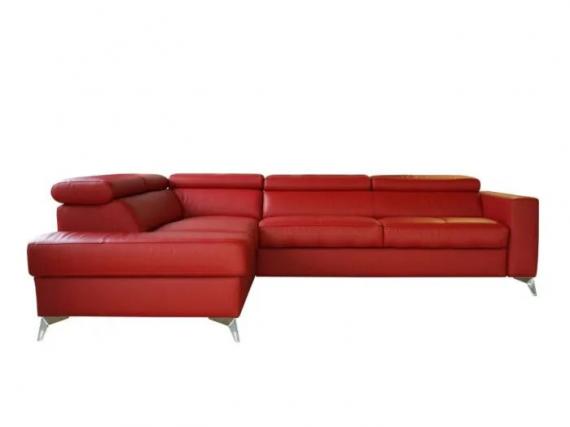 Photo Sofa bed with storage, genuine leather - MONDO, Red