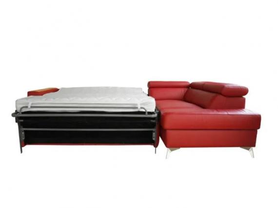 Photo Sofa bed with storage, genuine leather - MONDO, Red