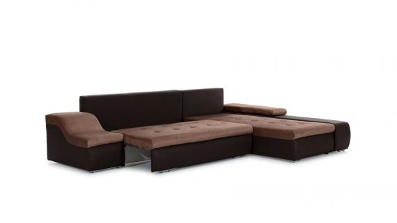 Foto SOFÁ CAMA CON ARCÓN 295 CM X 200 CM ONTARIO BEIGE TELA/MARRÓN POLIPIEL
