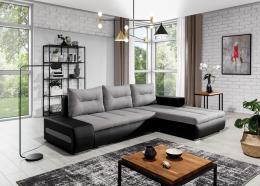 SOFÁ CAMA CON ARCÓN 275 CM X 180 CM OTTAVIO GRIS TELA/NEGRO POLIPIEL