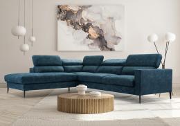 SOFÁ GRANDE CON PATAS ALTAS CABEZALES RECLINABLES 300 CM X 250 CM JEZZI AZUL