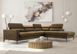 SOFÁ GRANDE CON PATAS ALTAS CABEZALES RECLINABLES 300 CM X 250 CM JEZZI OLIVA