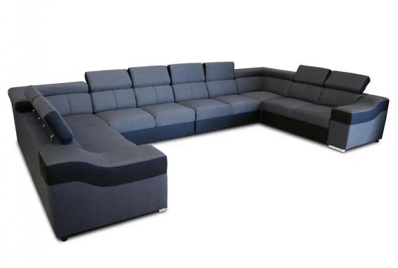 Foto SOFÁ GRANDE 10 PLAZAS I FORMA DE U I REPOSACABEZAS RECLINABLES Y BRAZOS ANCHOS 440 CM X 260 CM EVA GRIS TELA/NEGRO POLIPIEL