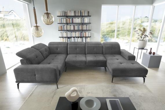 Foto SOFÁ EN FORMA DE U I REPOSACABEZAS RECLINABLES 350 CM X 201 CM NEVIRO GRIS