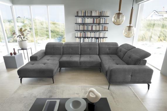 Foto SOFÁ EN FORMA DE U I REPOSACABEZAS RECLINABLES 350 CM X 201 CM NEVIRO GRIS