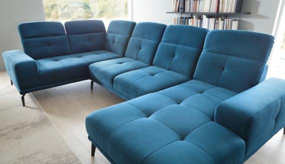 Foto SOFÁ EN FORMA DE U I REPOSACABEZAS RECLINABLES 350 CM X 201 CM NEVIRO AZUL