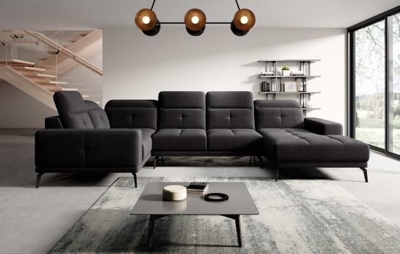 Foto SOFÁ EN FORMA DE U I REPOSACABEZAS RECLINABLES 350 CM X 201 CM NEVIRO NEGRO