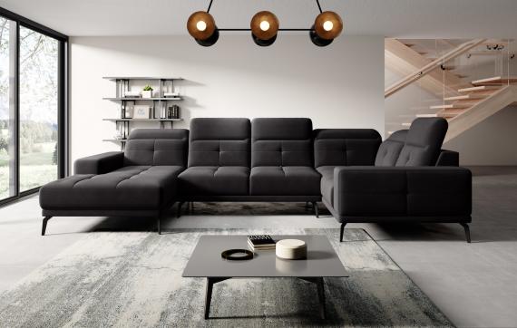 Foto SOFÁ EN FORMA DE U I REPOSACABEZAS RECLINABLES 350 CM X 201 CM NEVIRO NEGRO
