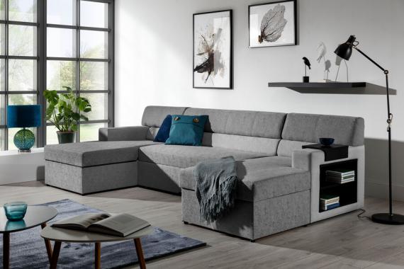 Foto SOFÁ CAMA FORMA DE U 310 CM X 159 CM MARKOS GRIS OSCURO TELA/GRIS CLARO TELA