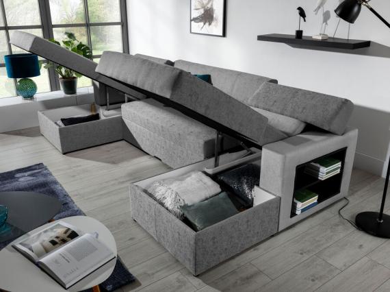 Foto SOFÁ CAMA FORMA DE U 310 CM X 159 CM MARKOS GRIS OSCURO TELA/GRIS CLARO TELA