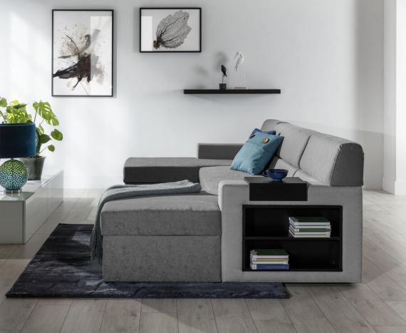 Foto SOFÁ CAMA FORMA DE U 310 CM X 159 CM MARKOS GRIS OSCURO TELA/GRIS CLARO TELA