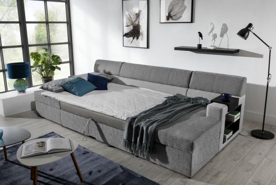 Foto SOFÁ CAMA FORMA DE U 310 CM X 159 CM MARKOS GRIS OSCURO TELA/GRIS CLARO TELA