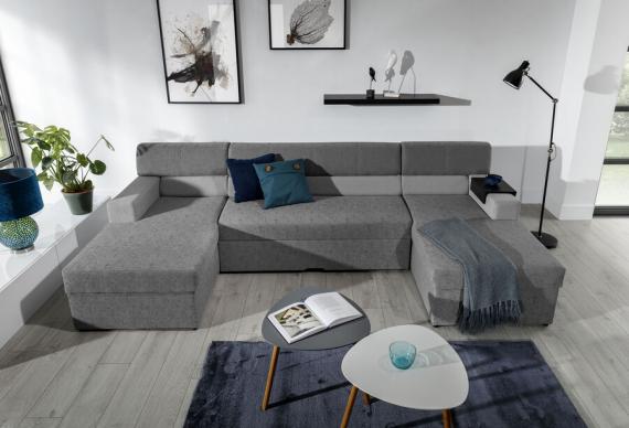 Foto SOFÁ CAMA FORMA DE U 310 CM X 159 CM MARKOS GRIS OSCURO TELA/GRIS CLARO TELA