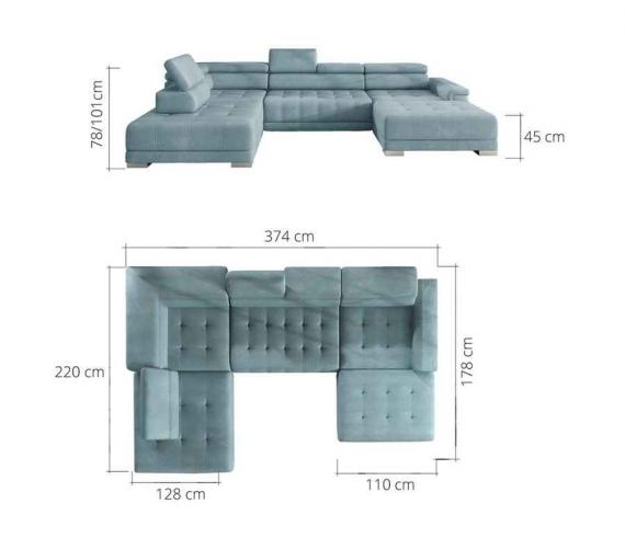 Photo XL sofa with movable headrests - CAMPO XL, Fabric, Grey