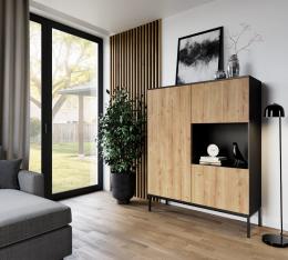 VITRINA 120 CM LANZZI NEGRO MATE/ROBLE ARTESANAL