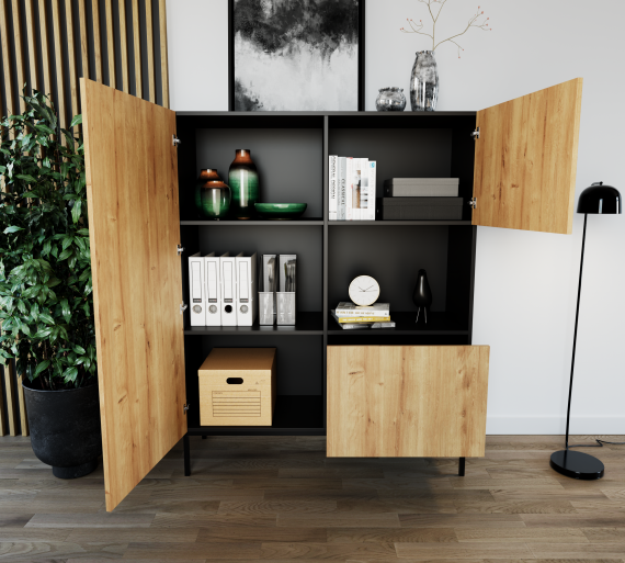 Photo Display cabinet - Lanzzi, 120 cm, oak - black