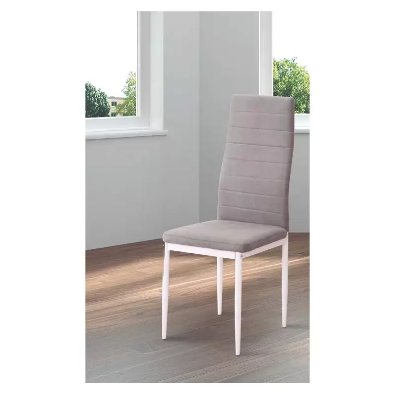 Chair upholstered in cotton-padded microfiber fabric – Yuri, white, set of 6 chairs