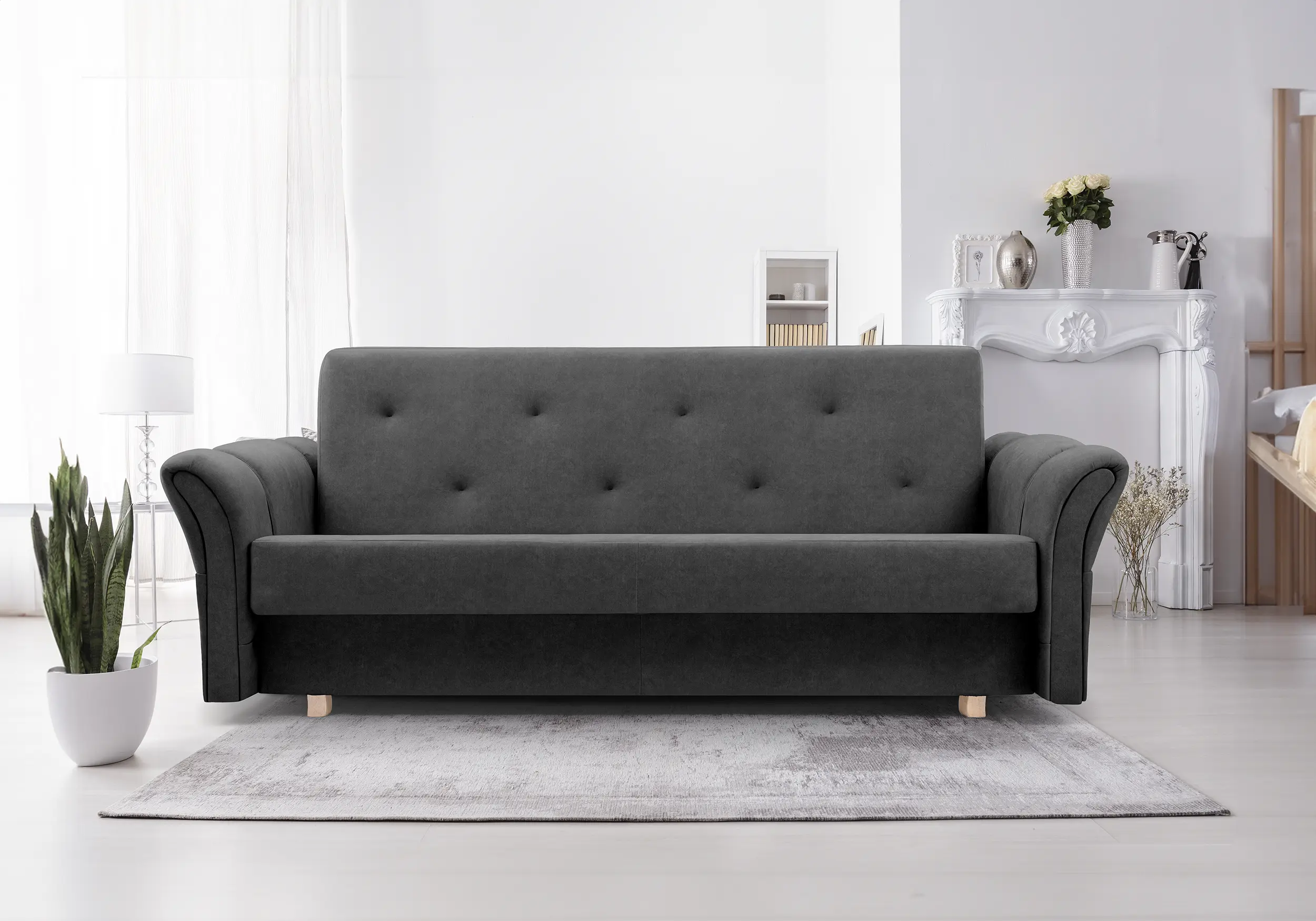 SOFÁ CAMA PLEGABLE COMPACTO 220 CM MAGDA GRIS OSCURO