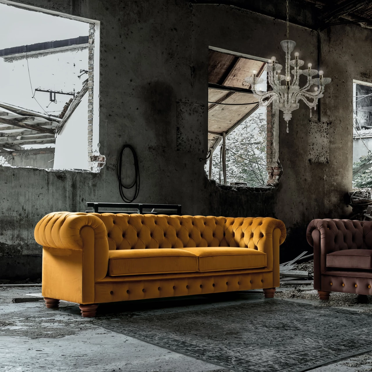 Sofá cama 3 plazas - Chester, 224 cm, Amarillo