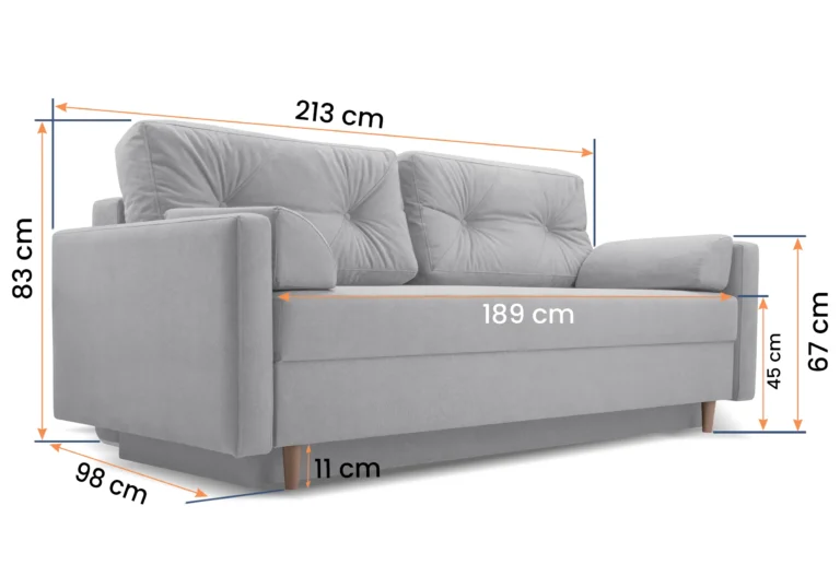 SOFÁ CAMA ESTILO NORDICO 3 PLAZAS 213 CM ASTORIA AZUL