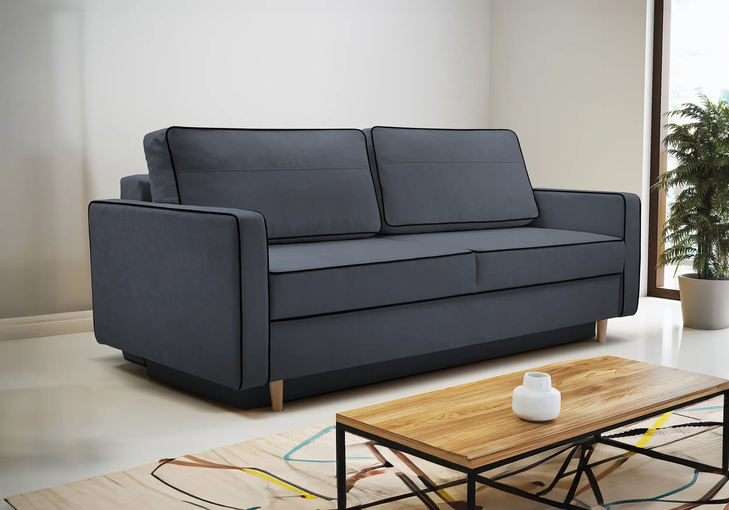 SOFÁ CAMA 213 CM FASTA GRIS OSCURO
