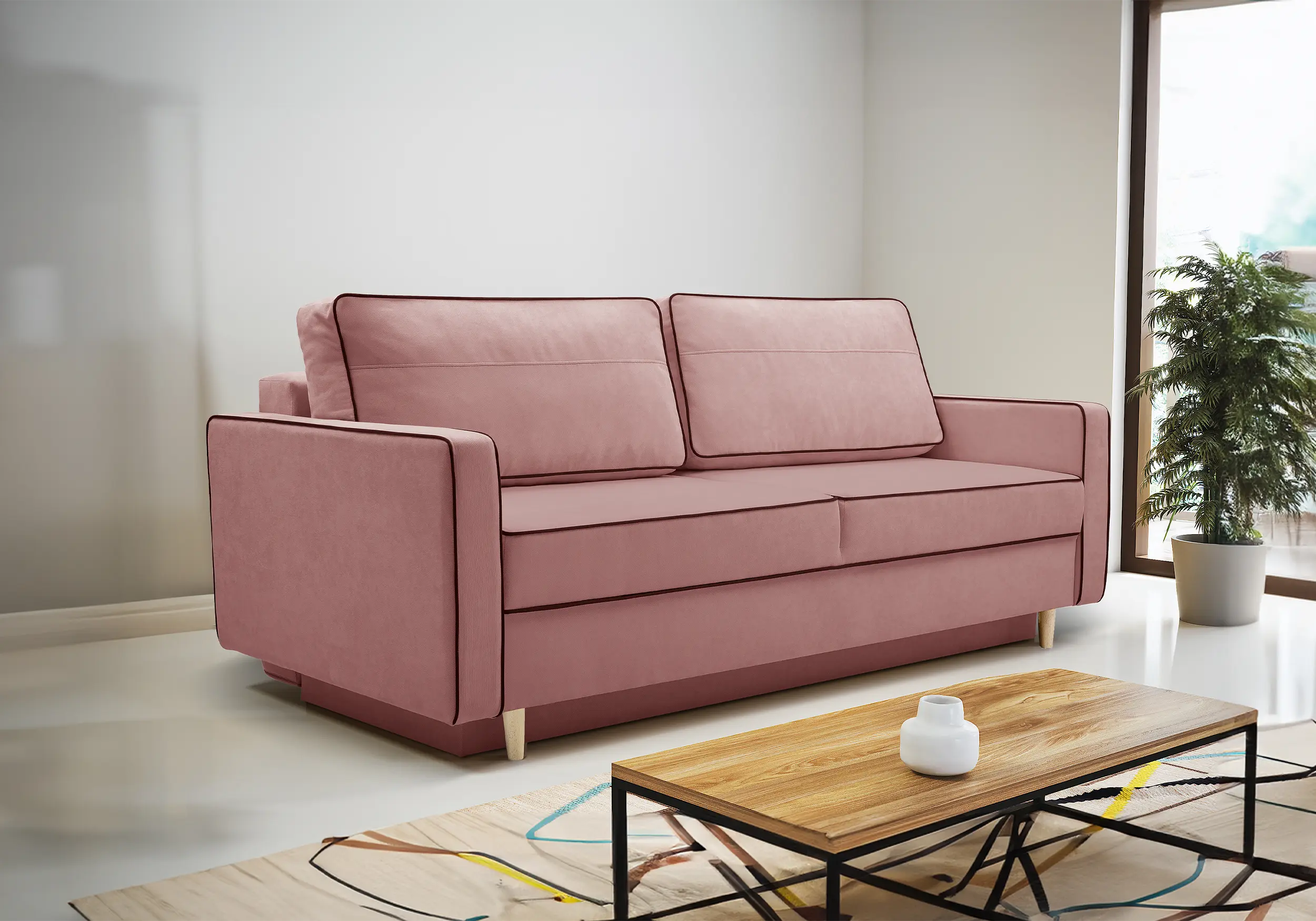 SOFÁ CAMA 213 CM FASTA ROSA