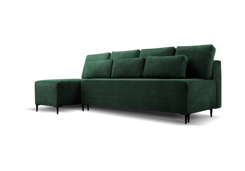 SOFÁ CAMA CON ARCÓN PATAS ALTAS SIN REPOSABRAZOS CHAISE LONGUE 251 CM X 140 MAROKO VERDE