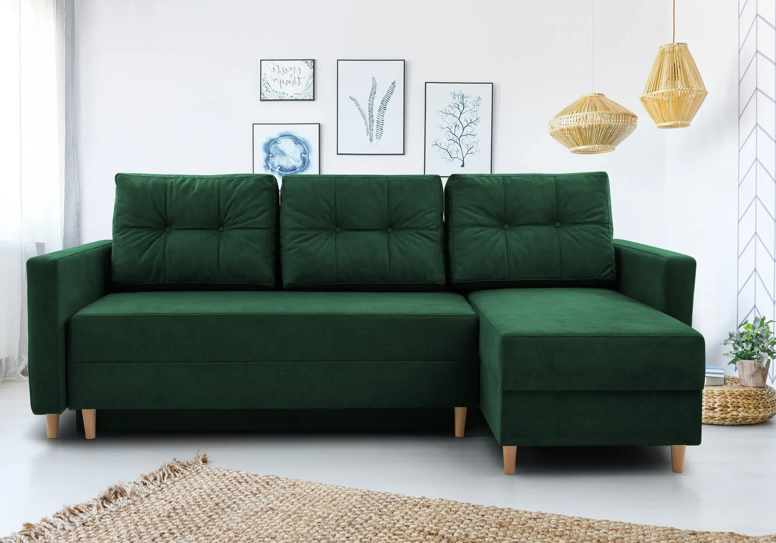 SOFÁ CAMA CON DOS ARCÓNES REVERSIBLE PATAS ALTAS 233 CM X 146 METRO VERDE
