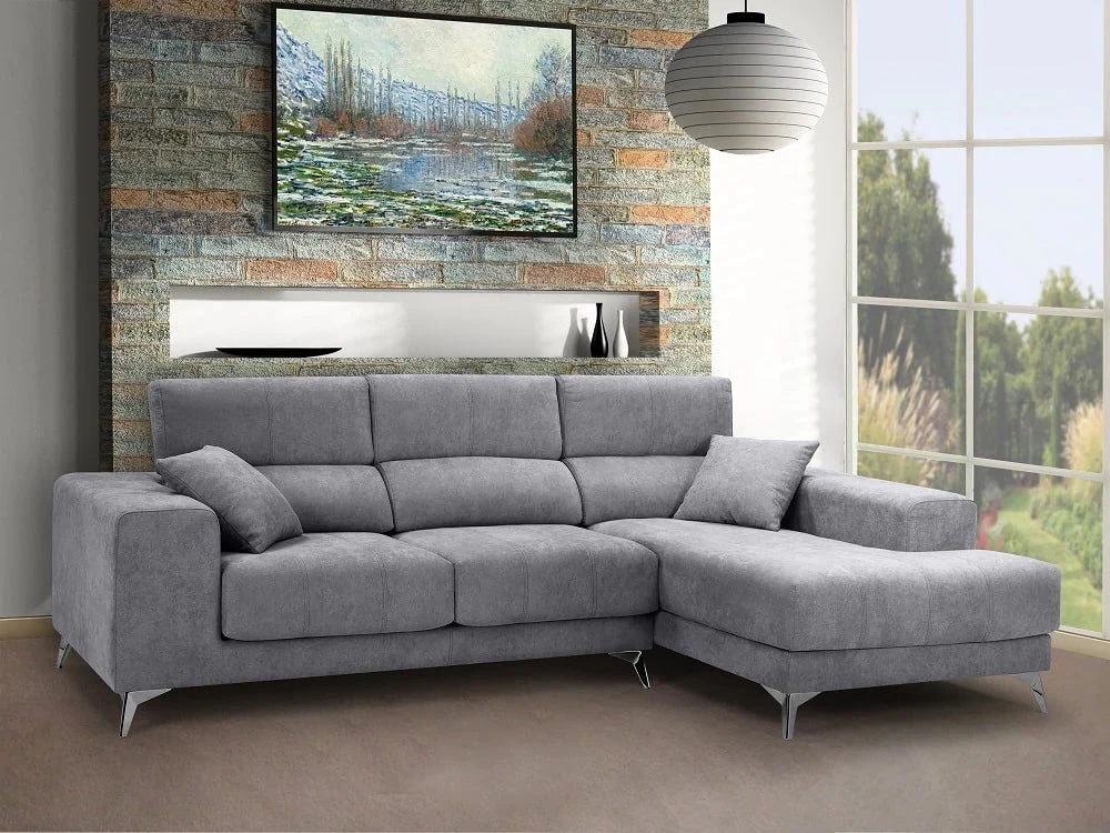 SOFÁ CHAISE LONGUE CON ASIENTOS DESLIZANTES DE VISCOELÁSTICA 280 CM X 173 BOSTON GRIS CLARO