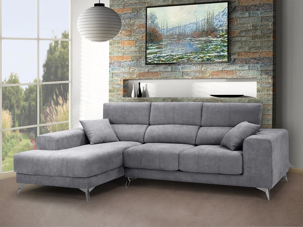 SOFÁ CHAISE LONGUE CON ASIENTOS DESLIZANTES DE VISCOELÁSTICA 280 CM X 173 BOSTON GRIS CLARO