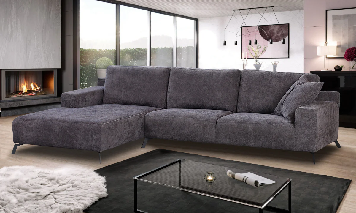 SOFÁ CHAISELONGUE GRANDE CON PATAS ALTAS 312 CM X 189 FIRAGO GRIS OSCURO
