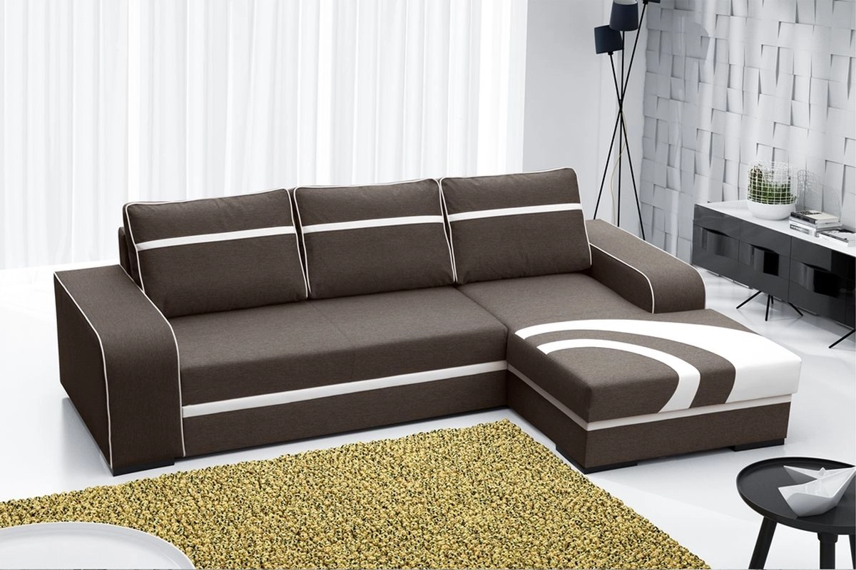 SOFÁ CAMA CON ARCÓN 285 CM X 165 FLORES MARRÓN TELA/BLANCO POLIPIEL