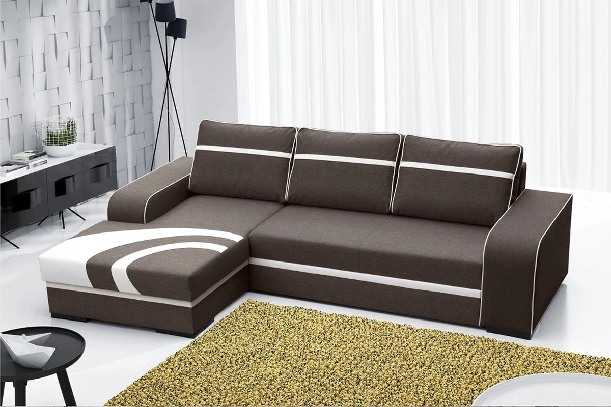 SOFÁ CAMA CON ARCÓN 285 CM X 165 FLORES MARRÓN TELA/BLANCO POLIPIEL