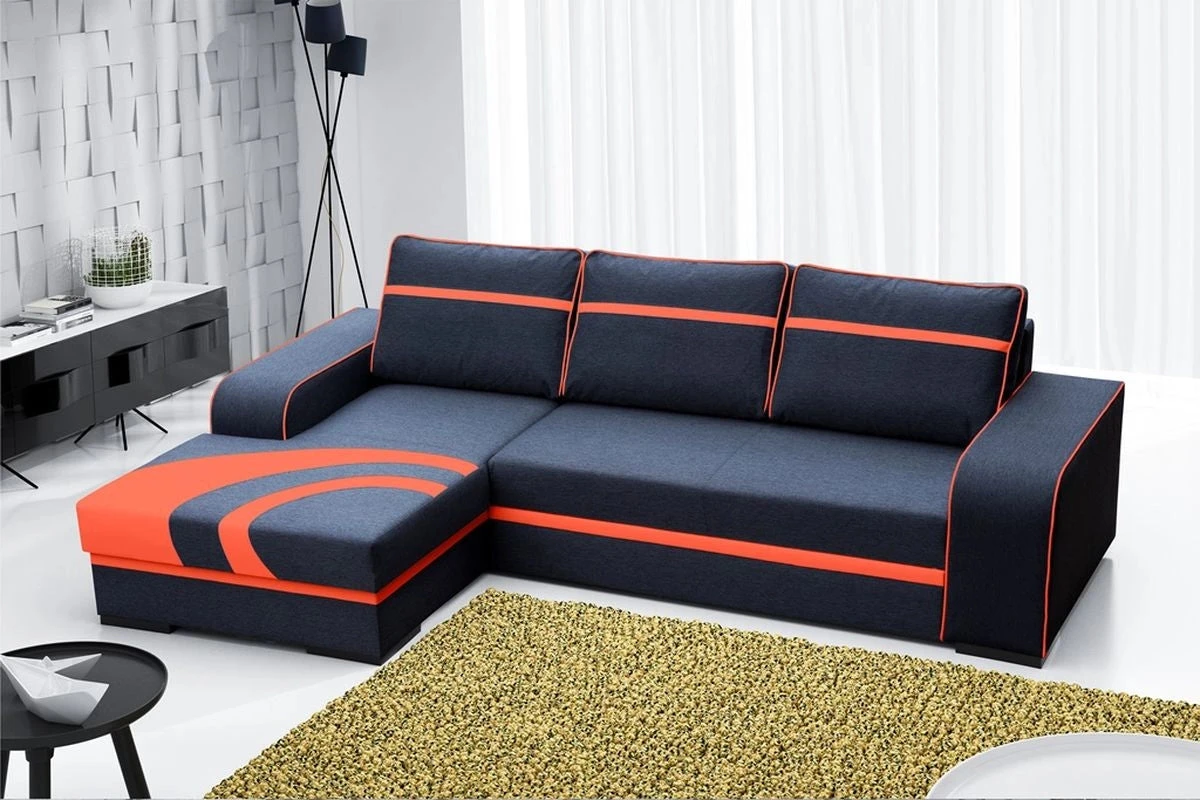SOFÁ CAMA CON ARCÓN 285 CM X 165 FLORES NEGRO TELA/ROJO POLIPIEL