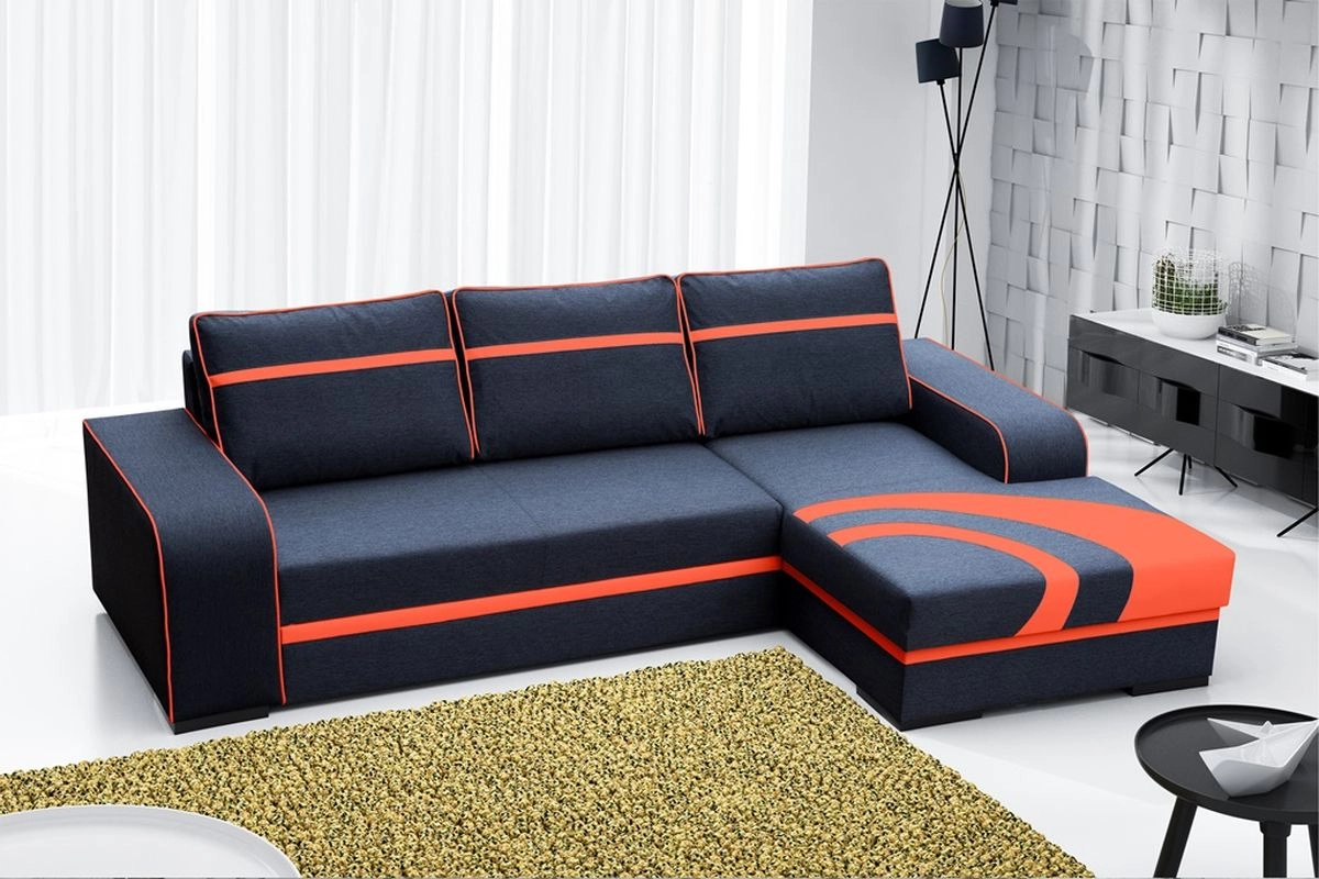 SOFÁ CAMA CON ARCÓN 285 CM X 165 FLORES NEGRO TELA/ROJO POLIPIEL